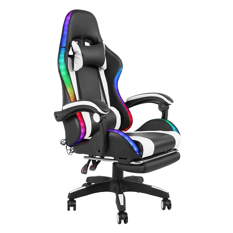 Weißer professioneller drehbarer RGB-Gamer-Gaming-Stuhl mit verstellbarer Armlehne und Fußstütze (Y-2442)