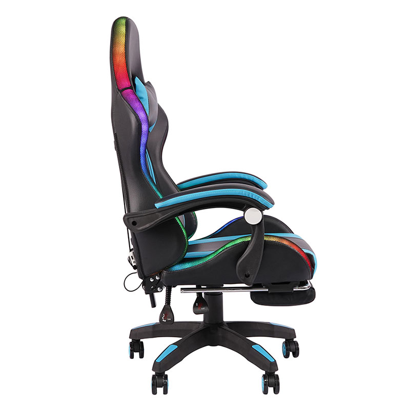 Blauer professioneller drehbarer RGB-Gamer-Gaming-Stuhl mit verstellbarer Armlehne und Fußstütze (Y-2442)