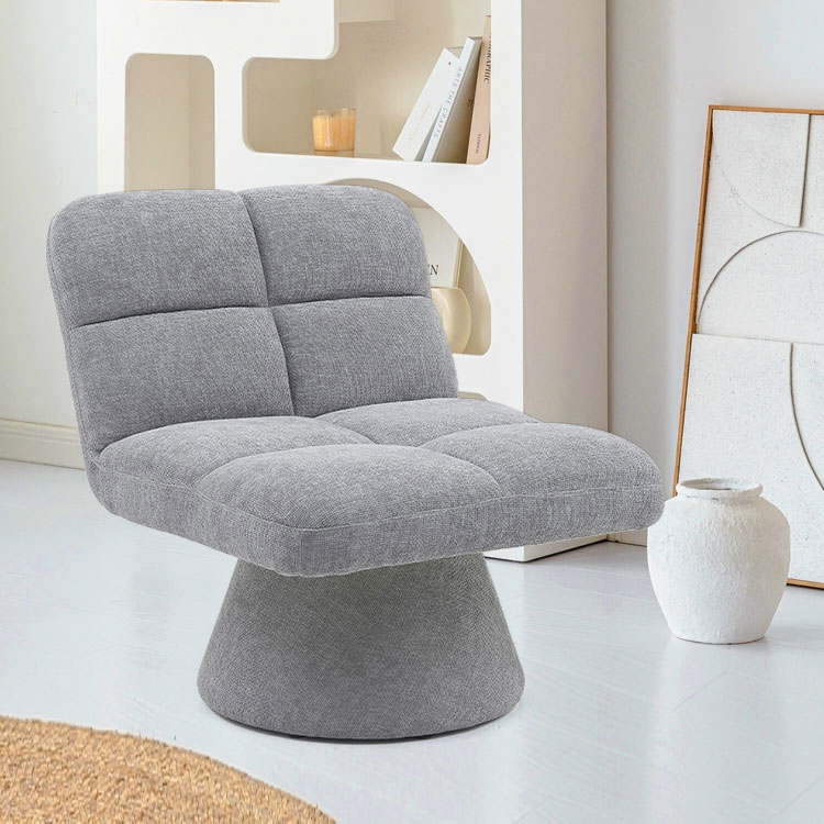 Home Contemporary Nordic Einzigartige armlose Stoff-Drehsofastühle mit weichem Kissen für Wohnzimmer mit drehbarer Basis (GY-643)
