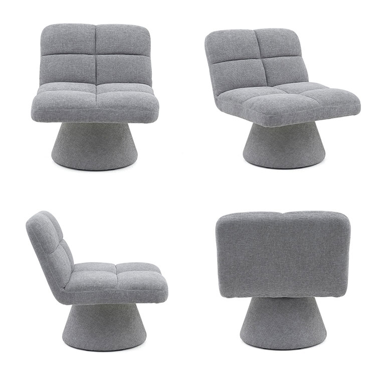 Home Contemporary Nordic Einzigartige armlose Stoff-Drehsofastühle mit weichem Kissen für Wohnzimmer mit drehbarer Basis (GY-643)