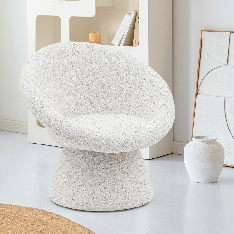 Nordic White Fabric Lazy Round Shape Wohnzimmerstuhl Einsitzer-Sofa-Akzent-Loungesessel mit Rückenlehne (GY-645)