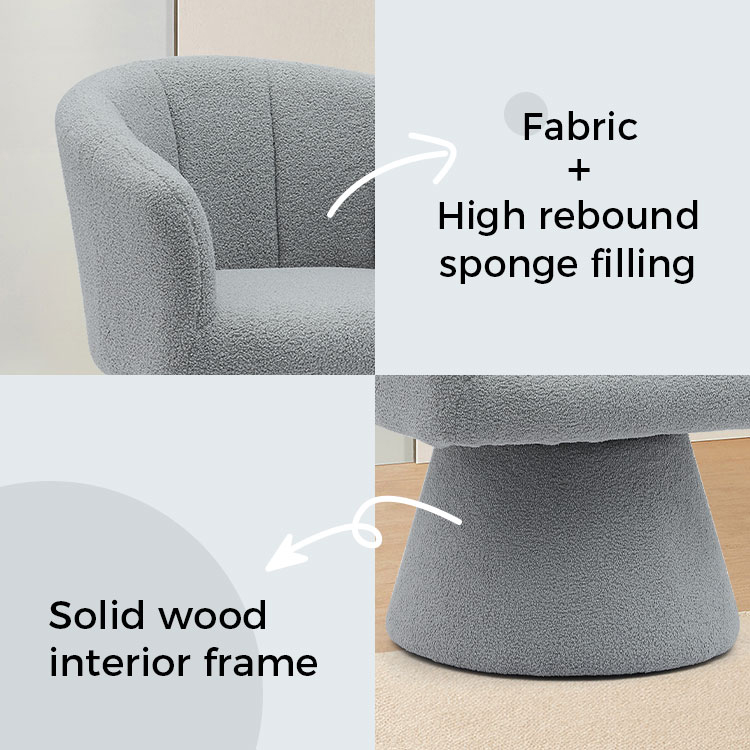 Grauer Indoor-Freizeitstil, bequemes, dickes Sitzkissen, drehbar, Hotel-Akzent, Chaiselongue, Sessel für Wohnzimmer (GY-646)