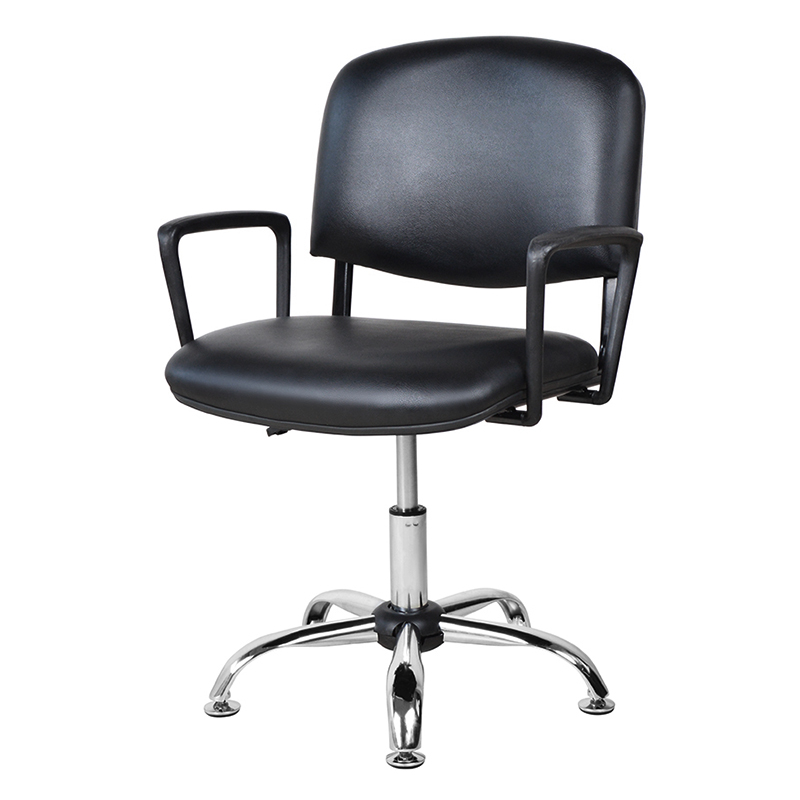 Salonstuhl mit niedriger Rückenlehne, PU-Metallarmlehne und Chromgleiter (M-6118)