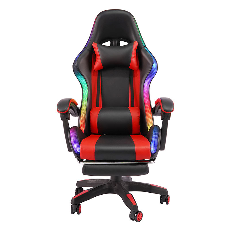 Roter professioneller drehbarer RGB-Gamer-Gaming-Stuhl mit verstellbarer Armlehne und Fußstütze (Y-2442)