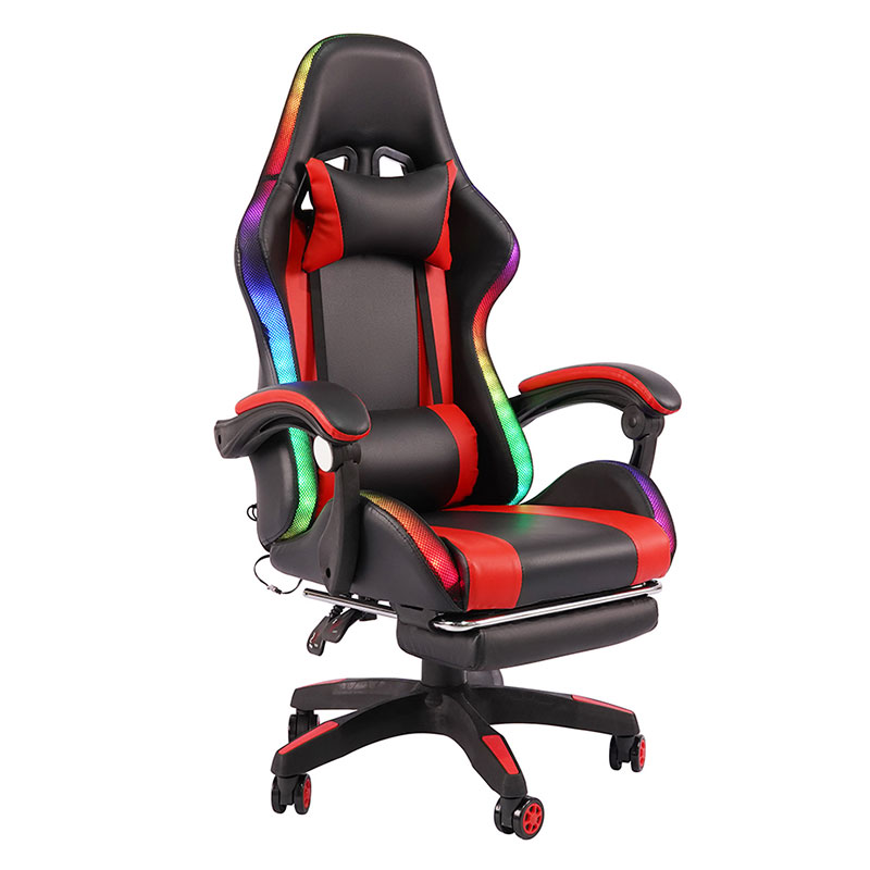 Roter professioneller drehbarer RGB-Gamer-Gaming-Stuhl mit verstellbarer Armlehne und Fußstütze (Y-2442)