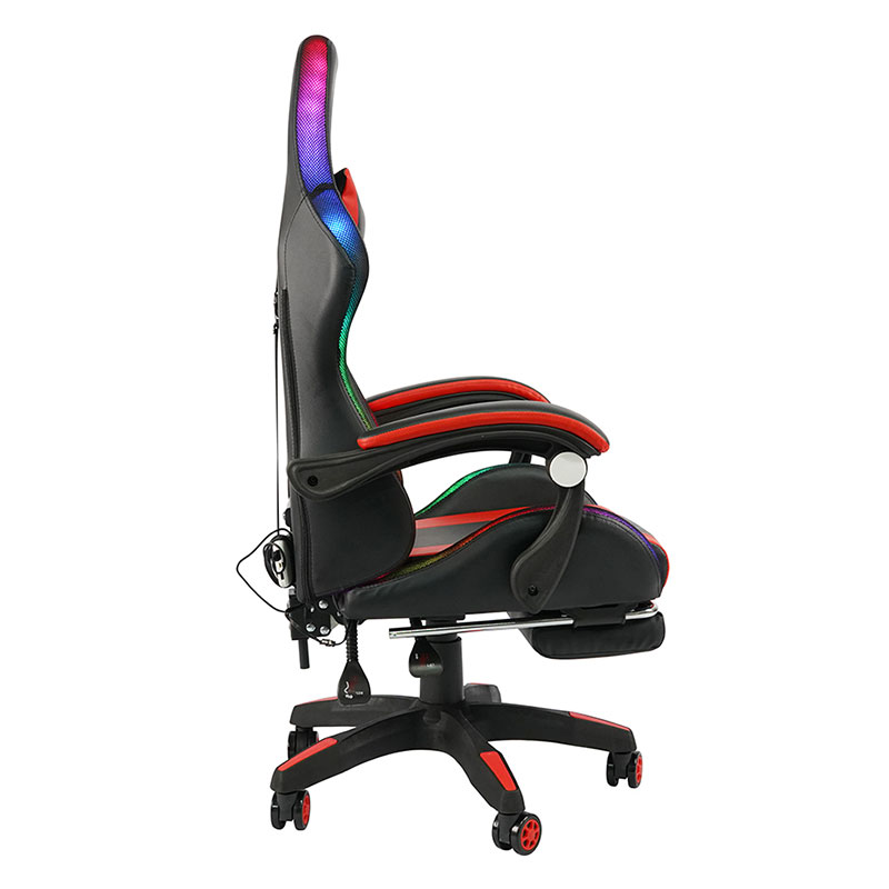 Roter professioneller drehbarer RGB-Gamer-Gaming-Stuhl mit verstellbarer Armlehne und Fußstütze (Y-2442)