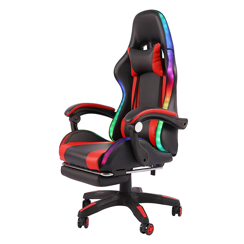 Roter professioneller drehbarer RGB-Gamer-Gaming-Stuhl mit verstellbarer Armlehne und Fußstütze (Y-2442)