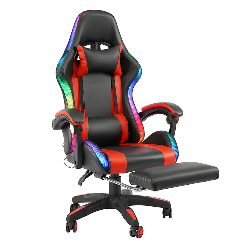Roter professioneller drehbarer RGB-Gamer-Gaming-Stuhl mit verstellbarer Armlehne und Fußstütze (Y-2442)