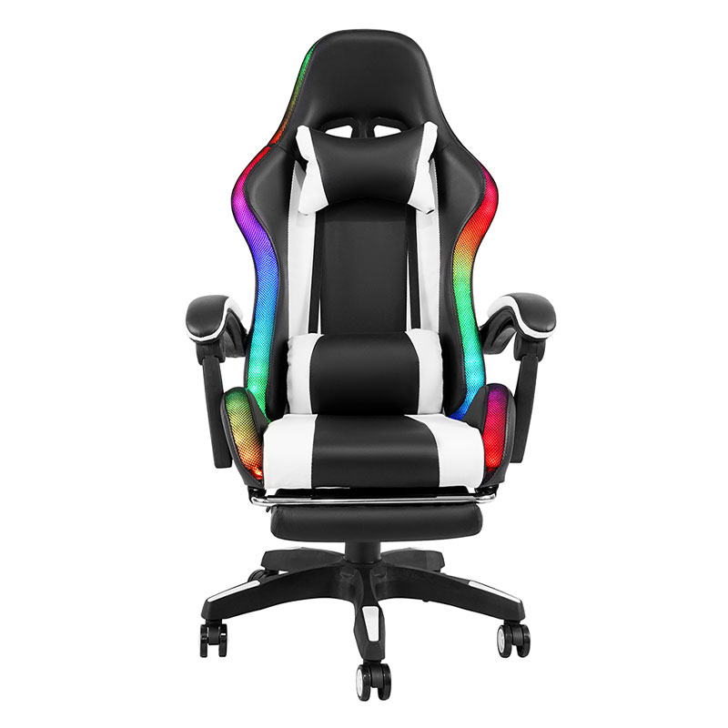 Weißer professioneller drehbarer RGB-Gamer-Gaming-Stuhl mit verstellbarer Armlehne und Fußstütze (Y-2442)