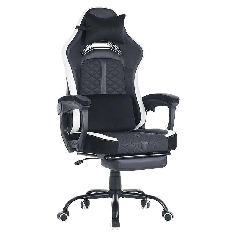 Modernes Ledersitzkissen, schwarz-weiß, drehbarer Heimcomputer-Gaming-Stuhl, E-Sport-Gaming-Stühle mit Verbindungsarmlehnen (T-7138)