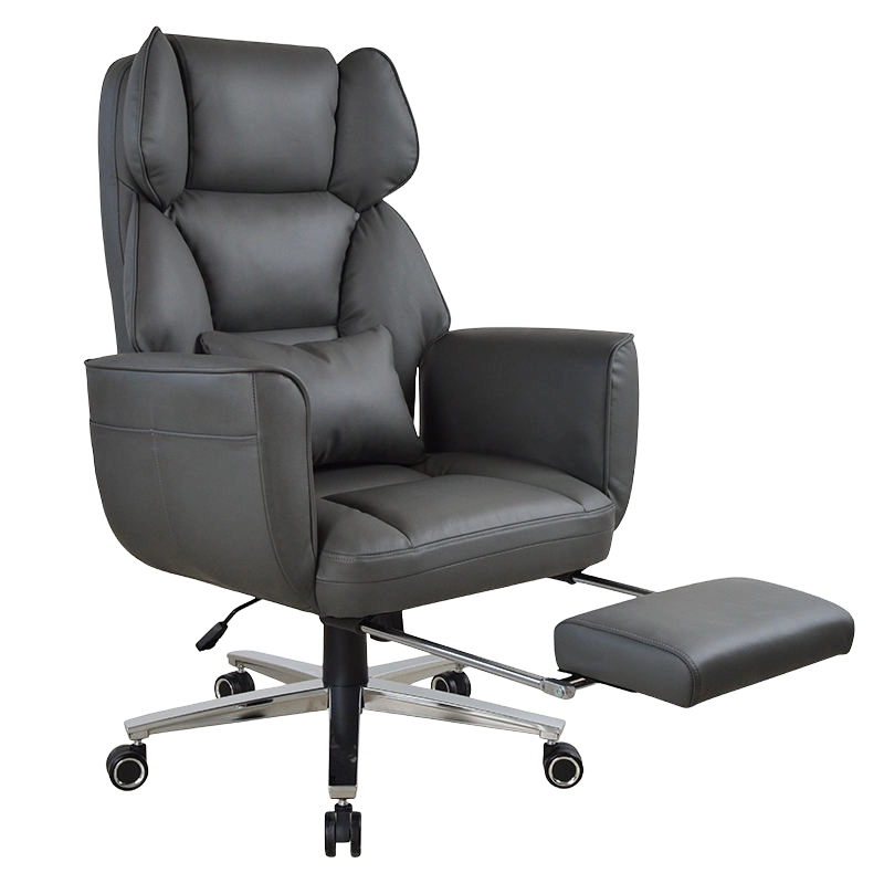 Ergonomischer Boss-Bürostuhl mit hoher Rückenlehne aus schwarzem Leder mit umgedrehter Armlehne und Fußstütze (M-6151)
