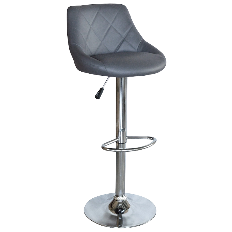 Grauer PU-Barhocker mit mittlerer Rückenlehne und rundem Sitz und drehbarem Hub (GY-1003A)