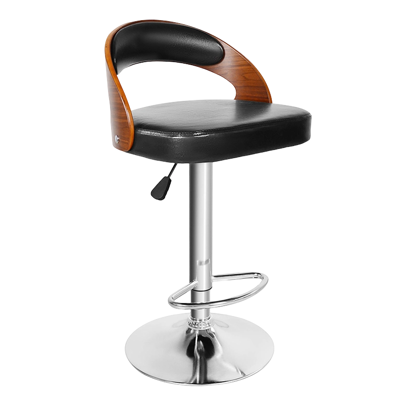 Drehbarer, einfacher PU-Barhocker mit niedriger Holzlehne (GY-634)