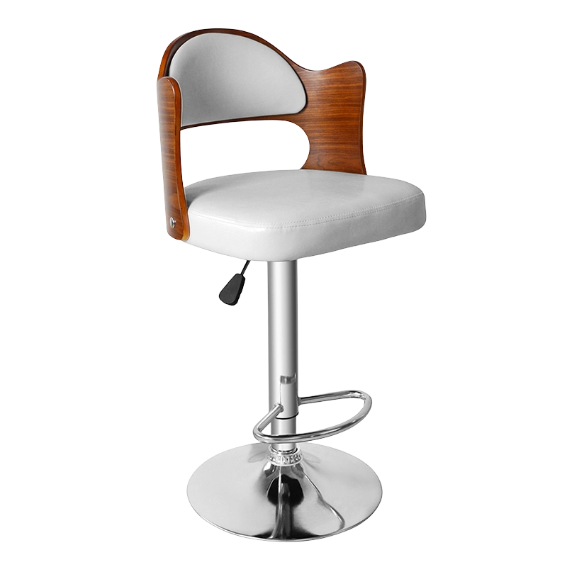 Verstellbarer Barhocker-Stuhl aus Leder mit niedriger, runder Holzlehne (GY-636)